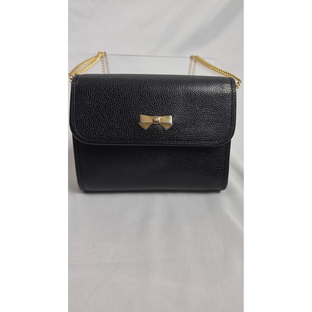 Nina Ricci Vintage Black Leather Bow Evening Clutch Crossbody Bag Made in France